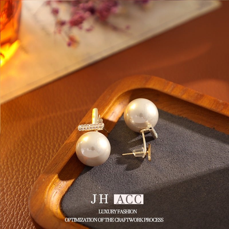 S925 Silver Needle French Retro 2 Wear Ways Pearl Earrings Real Gold Plated Copper Stud Earrings Temperament Versatile Jewelry