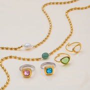 European American Titanium Steel Gold Ball Pearl Necklace Light Luxury Premium Jewelry Stainless Steel Natural Stone Ring Cross Border