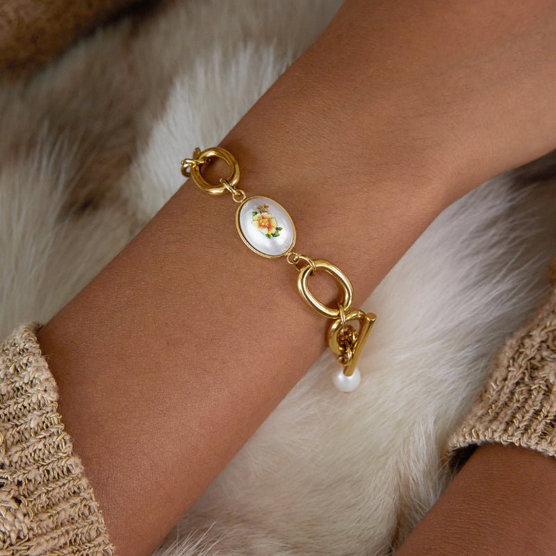 Titanium Steel Freshwater Pearl OT Clasp Bracelet Light Luxury Premium Jewelry Stainless Steel Women Jewelry Non Fading Cross Border