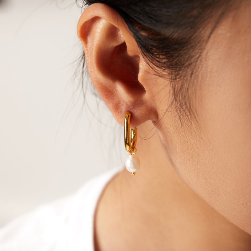 European American INS New Internet Celebrity Same Style Freshwater Pearl Hoop Earrings Fashion Simple Pendant Earrings For Women Circle