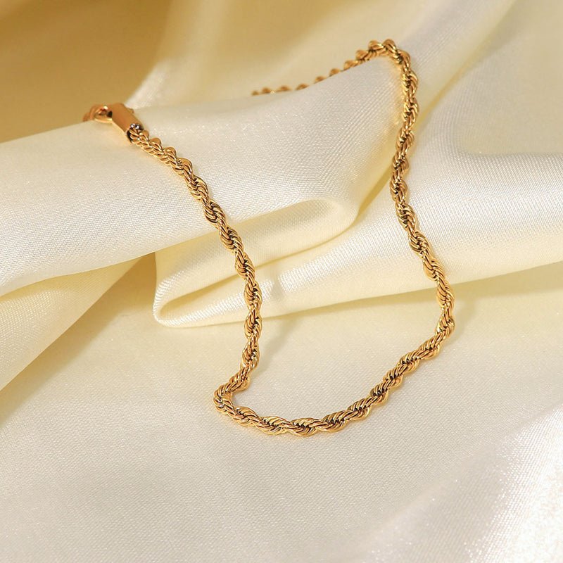 European French Style New Women Titanium Steel Anklet Stainless Steel Fashion 2mm Thick Gold Twist Chain Anklet Jewelry
