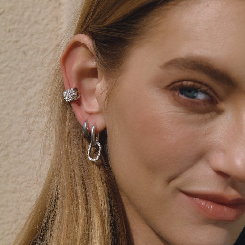 European American Stainless Steel Zircon Ear Clips For Women No Piercing Earrings Light Luxury High Grade Titanium Steel Cross Border Jewelry