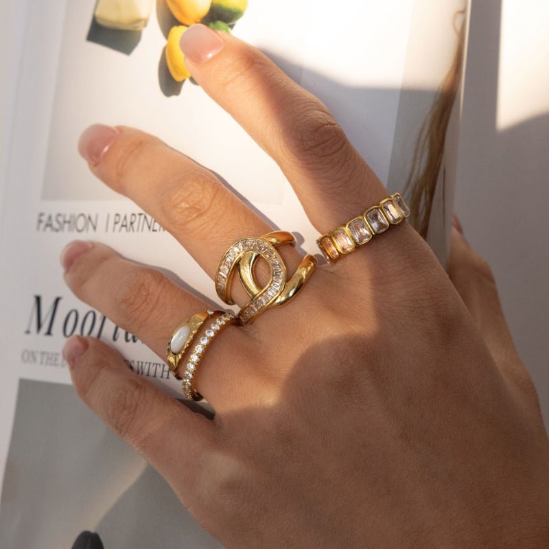 Zircon Titanium Steel Ring Minimalist High Grade Diamond Ring Stainless Steel 18K Gold Cross Border Jewelry For Women Ring