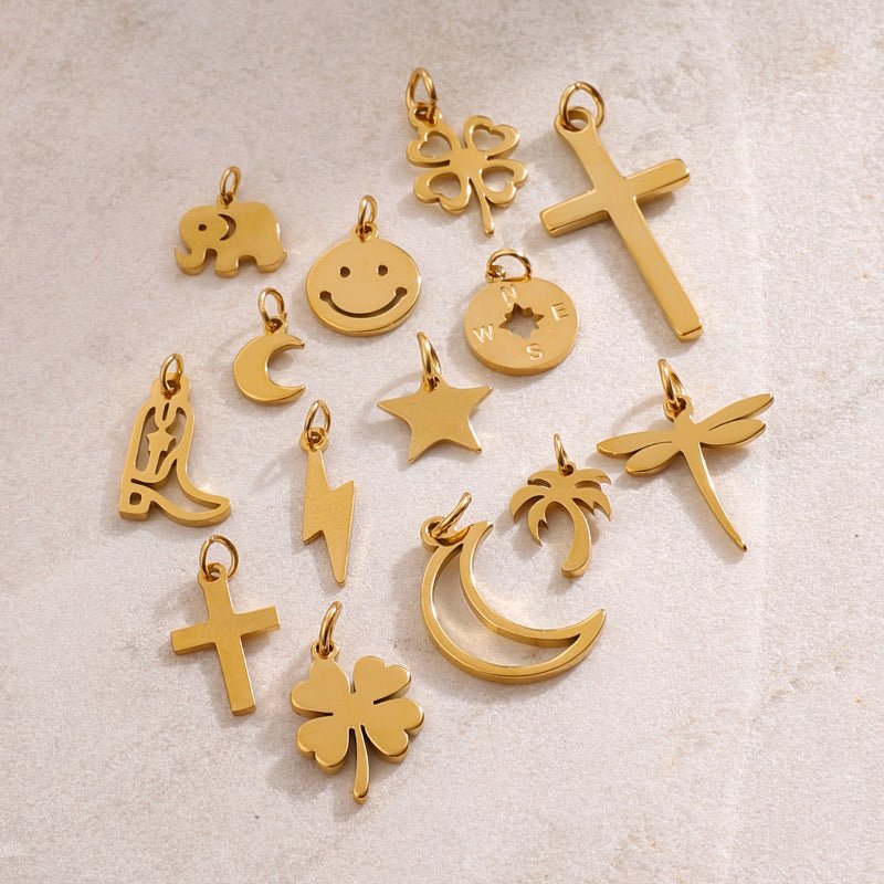 European American Cross Border Stainless Steel DIY Necklace Pendant Four Leaf Clover Star Jewelry Accessories Titanium Steel Color Retention Pendant