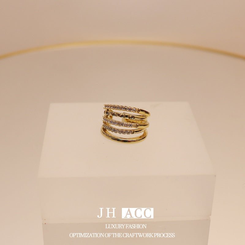 Real Gold Plated French Shiny Zircon INS Double Layer Ear Cuff Luxury Design Ear Clip No Piercing For Women