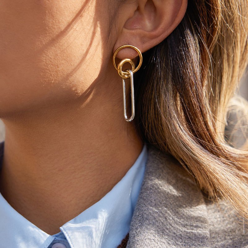 European American Stainless Steel Stud Earrings Minimalist High Grade Earrings Light Luxury Titanium Steel Cross Border 18K Gold Plated Jewelry