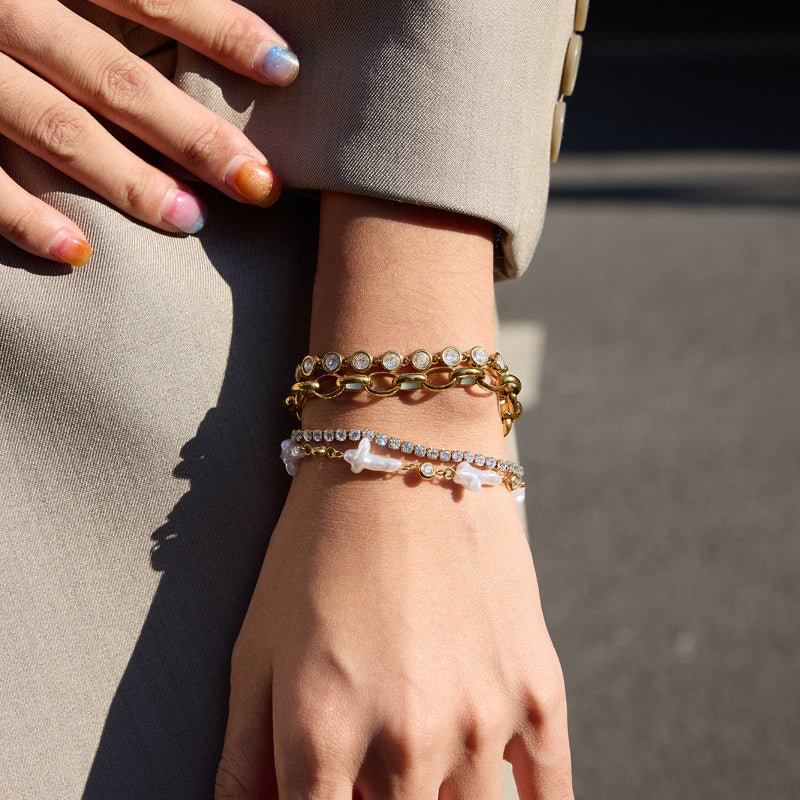 European American Stainless Steel Faux Pearl Bracelet Light Luxury Premium Cross Jewelry 18K Titanium Steel Cross Border Accessories