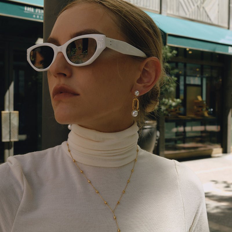 Titanium Steel Stud Earrings Niche Premium Faux Pearl Dangle Earrings Non Fading Ear Jewelry Stainless Steel Jewelry Cross Border