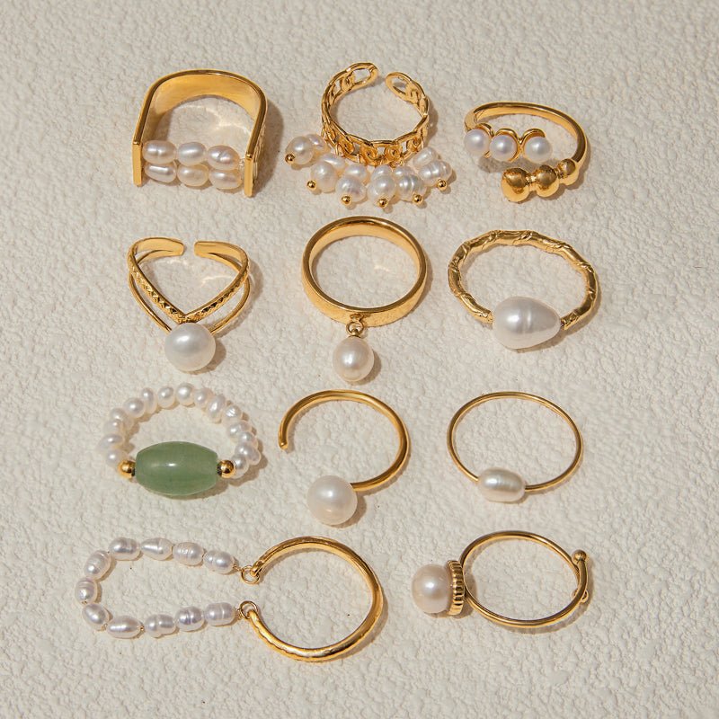 Cross Border Freshwater Pearl Ring Titanium Steel Non Fading Jewelry Light Luxury Premium Stainless Steel Jewelry Rings