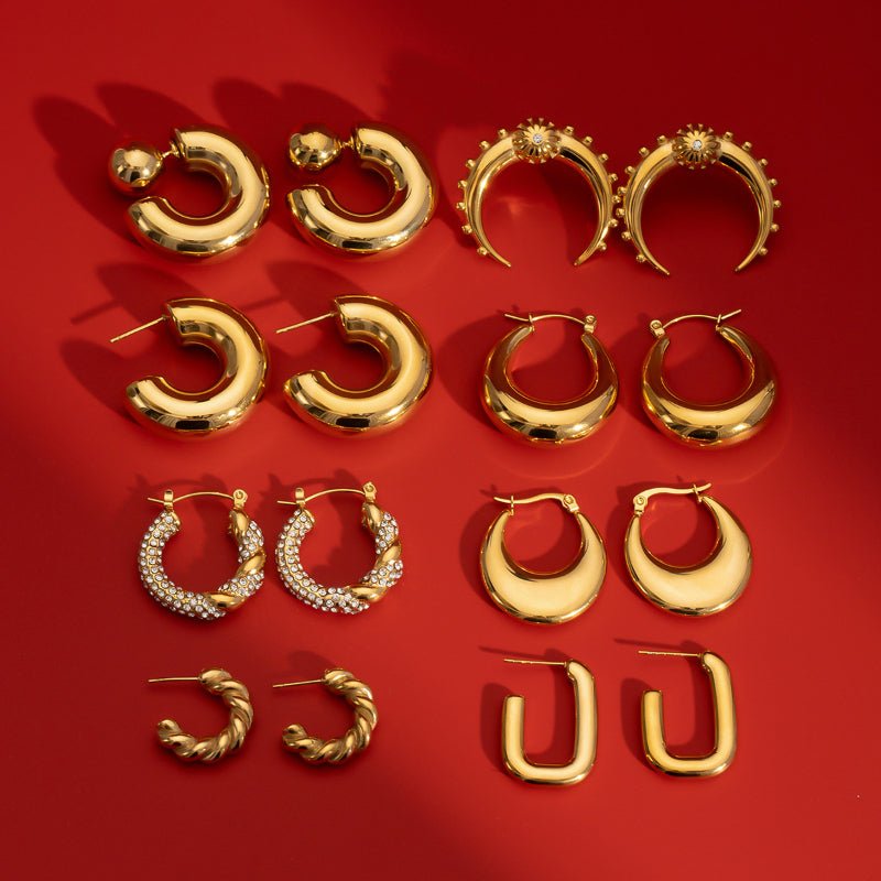 European American Stainless Steel Double C Earrings Premium INS Zircon Earrings Titanium Steel Earrings Cross Border Earrings