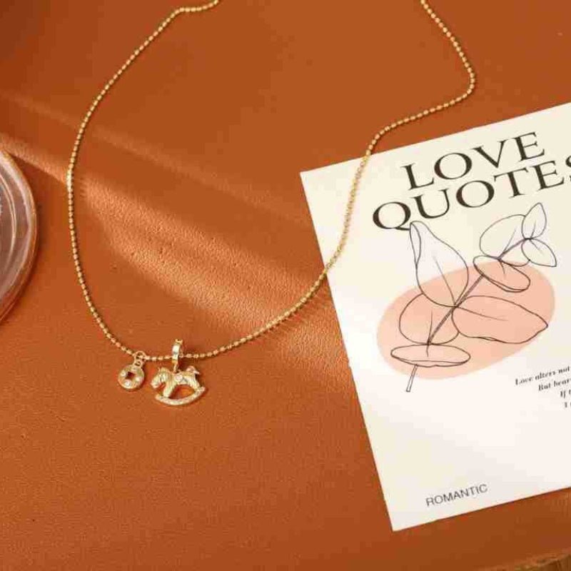 Get Rich Soon Lucky Pony Pendant Necklace Real Gold Plated Niche Design Clavicle Chain Trendy Necklace