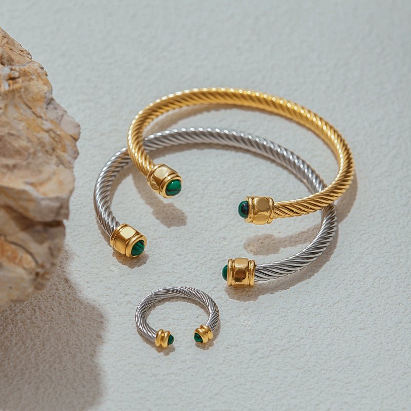 European American Natural Stone Stainless Steel Open Bracelet Non Fading Jewelry Light Luxury Premium Titanium Steel Jewelry Cross Border