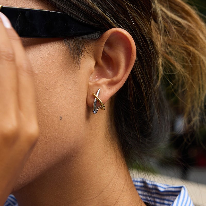 Color Block Line Stainless Steel Stud Earrings For Women Non Fading Titanium Steel Fashion Jewelry