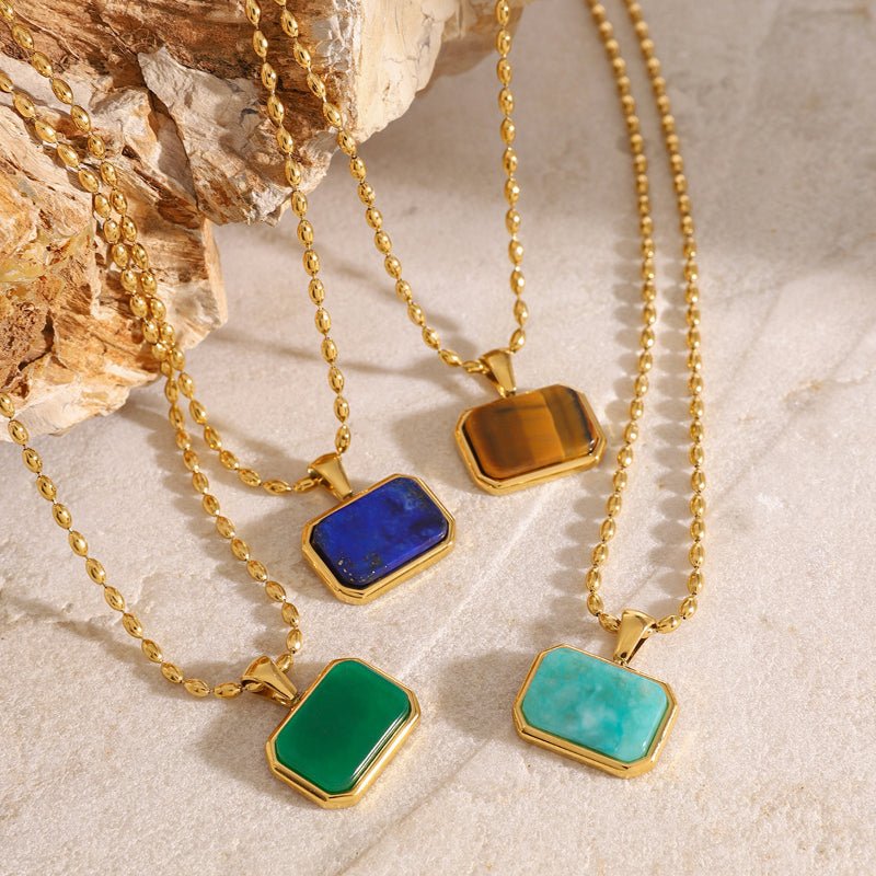 European American Stainless Steel Geometric Tiger Eye Natural Stone Pendant Necklace Niche Light Luxury Design Jewelry Internet Famous