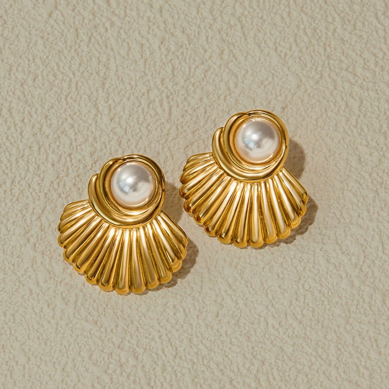 European American Stainless Steel Faux Pearl Stud Earrings Light Luxury Premium Earrings Titanium Steel Non Fading Jewelry Niche Design