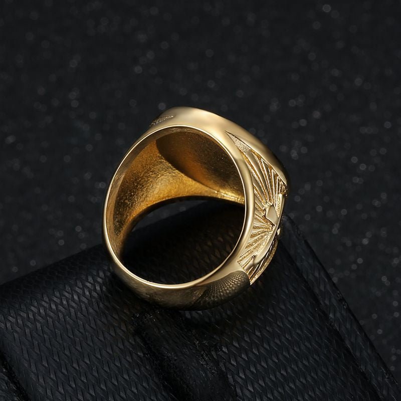 European and American Cross-border New Hiphop Hiphop Finger Ring Titanium Steel Vacuum Gold Plated Rhinestone Cross Men Ring