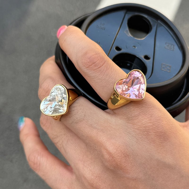 Rhinestone Heart Ring Titanium Steel Non Fading Jewelry Stainless Steel Cross Border Valentine's Day Jewelry Women High End