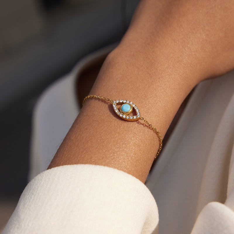 Evil Eye Stainless Steel Zircon Bracelet Light Luxury High Grade Bangle European American Jewelry Titanium Steel Cross Border Jewelry