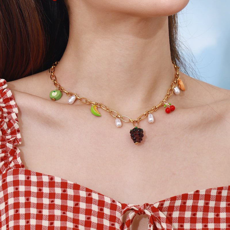 European American Stainless Steel Fruit DIY Necklace Women Light Luxury Premium Jewelry No Fade Titanium Steel Jewelry Cross Border