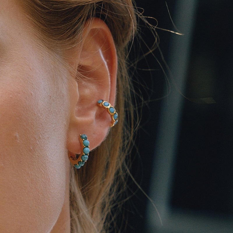 Titanium Steel Faux Pearl Earrings Light Luxury Premium Earrings Blue Turquoise Hoop Earrings Stainless Steel Women Jewelry Non Fading