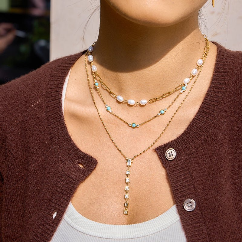 Freshwater Pearl Titanium Steel Necklace Light Luxury Niche Clavicle Chain European American Choker Stainless Steel Cross Border Jewelry Premium