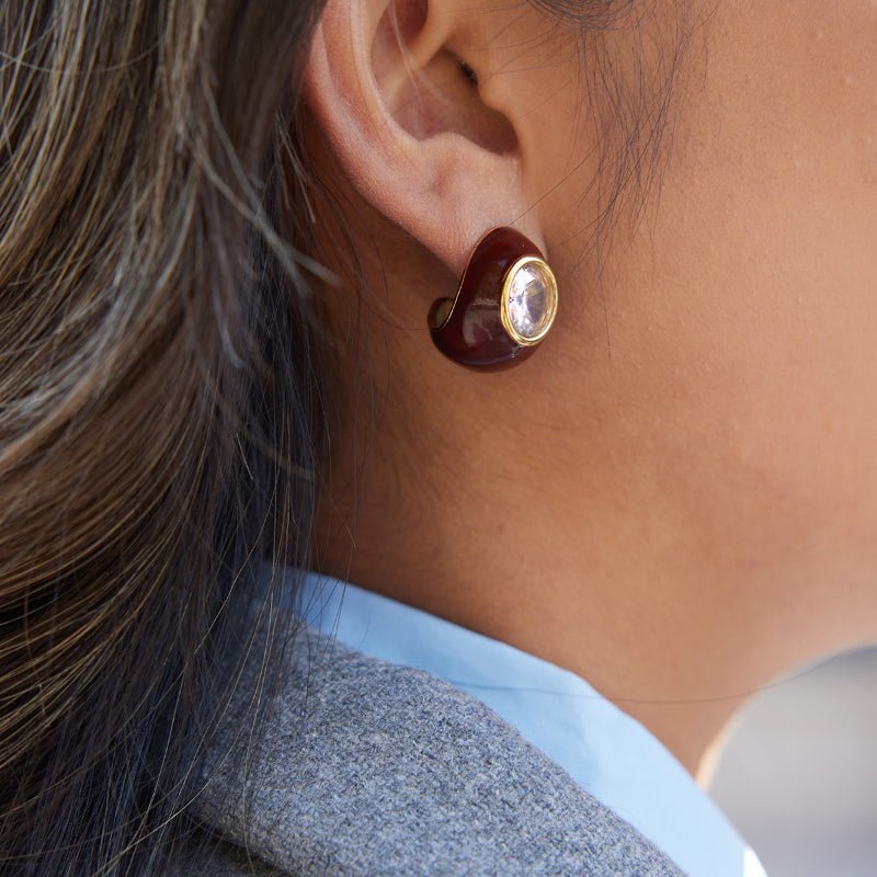 Stainless Steel Enamel Zircon Water Drop Stud Earrings Light Luxury High Grade Minimalist Earrings Titanium Steel European American Cross Border Jewelry