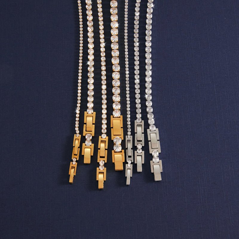 Cross-Border Stainless Steel Zircon Tennis Bracelet Light Luxury Minimalist INS Korean Style Women Jewelry European American Titanium Steel Jewelry