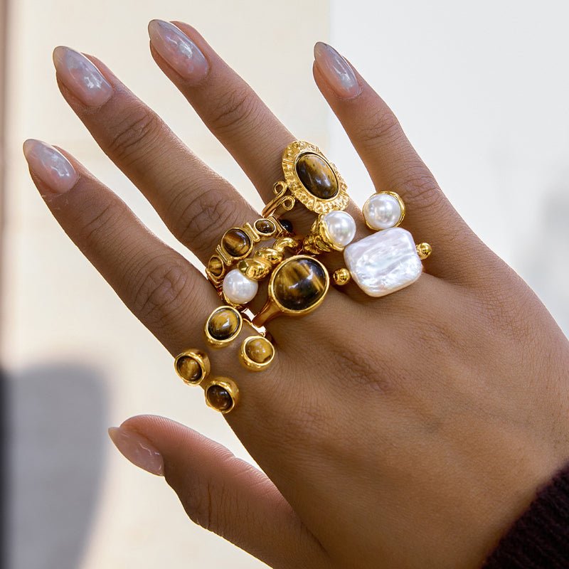 European American Stainless Steel Tiger Eye Ring Minimalist High Grade 18K Gold Jewelry Titanium Steel Cross Border Jewelry Rings