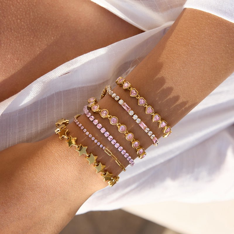 European American Titanium Steel Heart Zircon Bracelet Light Luxury Premium Jewelry Stainless Steel Jewelry Stackable Cross Border Hot Sale