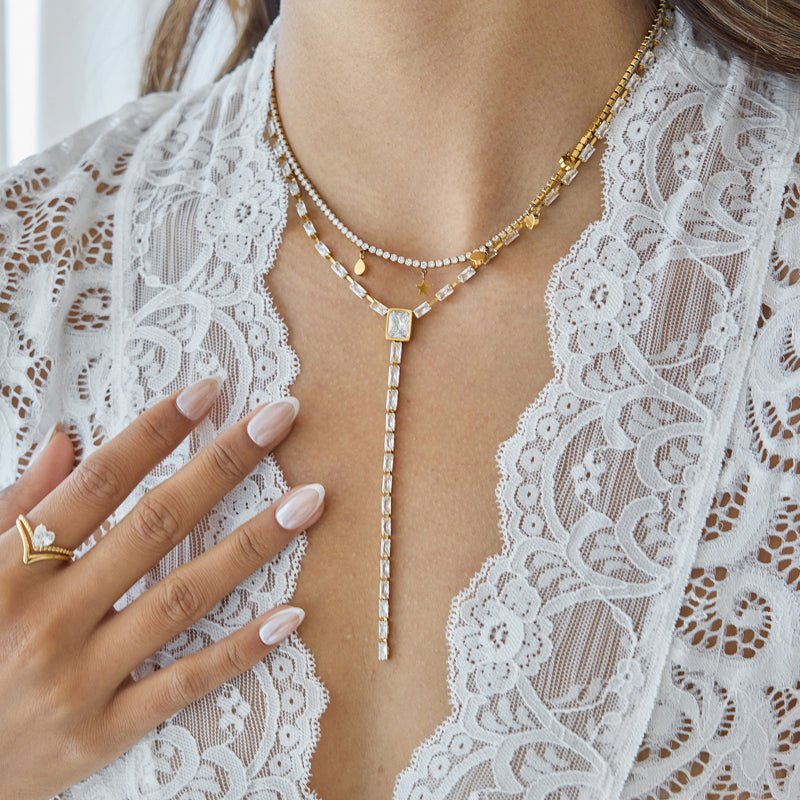 Titanium Steel Zircon Light Luxury Sweater Necklace 18K Gold For Women Autumn Winter Premium Y Necklace Stainless Steel Cross Border Jewelry