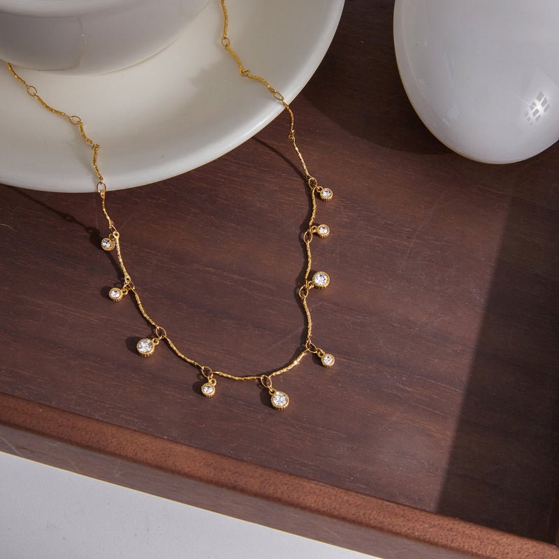 18K Gold Stainless Steel Zircon Heart Necklace Light Luxury Minimalist Clavicle Chain Titanium Steel Cross Border Valentine's Day Jewelry