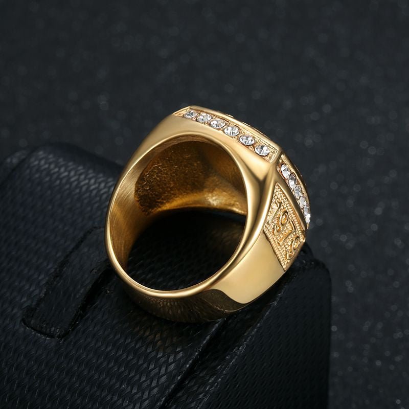 Hot Selling New Arrival for Southeast Asia Cross-border Market Stainless Steel Vacuum Gold Plated Diamond Inlaid Philippine Eagle Domineering Men's Ring