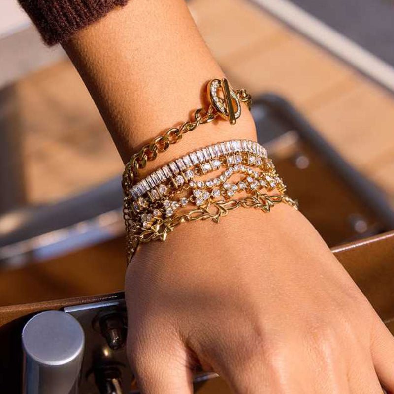 European American Stainless Steel Zircon Tennis Bracelet Light Luxury High Grade INS Korean Style Bracelet Titanium Steel Cross Border Jewelry