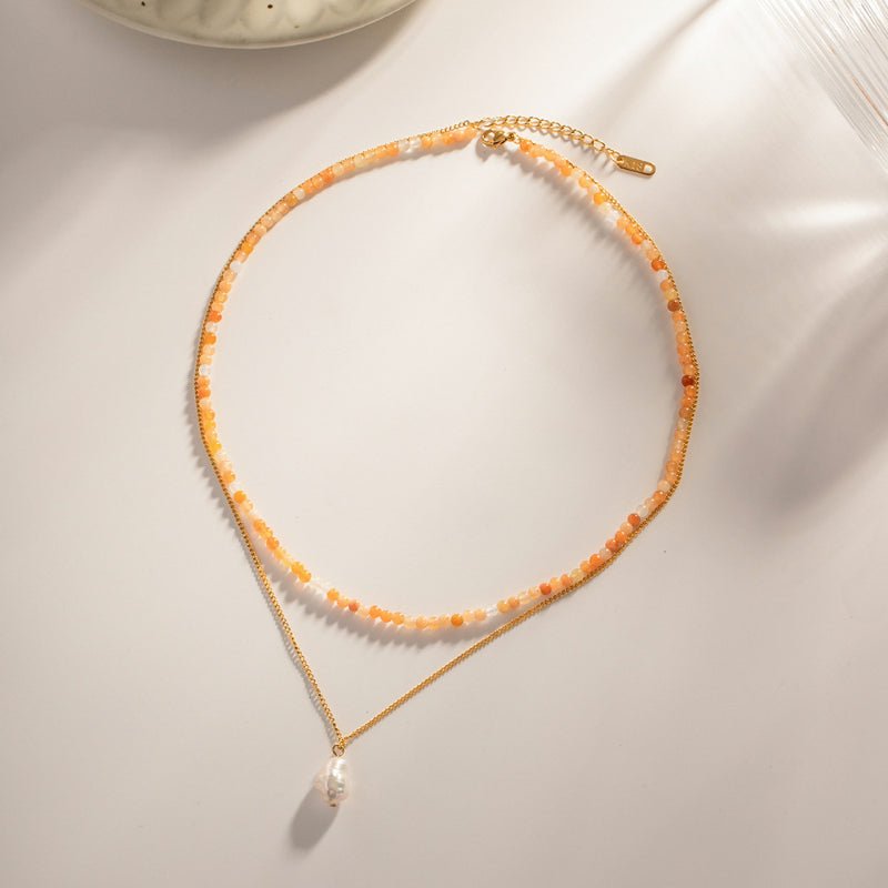 European American INS Style 18K Gold Baroque Pendant Natural Stone Necklace Versatile Titanium Steel Non Fading Bracelet Jewelry Cross Border