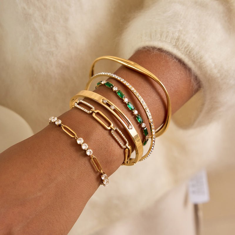 Titanium Steel White Crystal Moveable Gold Bangle Non Fading Jewelry Light Luxury High End Stainless Steel Cross Border Jewelry