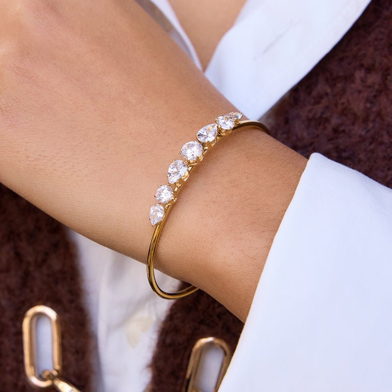 Cross Border Stainless Steel Zircon Bangle Non Fading Light Luxury High Grade Jewelry 18K Gold Titanium Steel European American Jewelry