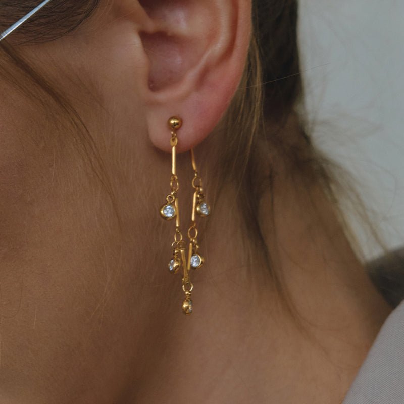 European American Stainless Steel Zircon Chain Tassel Earrings Light Luxury High Grade Ear Cuffs Titanium Steel Cross Border Jewelry