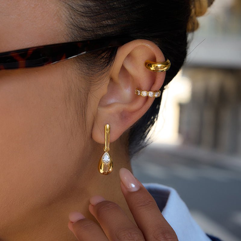 European American Stainless Steel Water Drop Zircon Earrings Light Luxury High Grade Ear Clips Titanium Steel Cross Border Jewelry