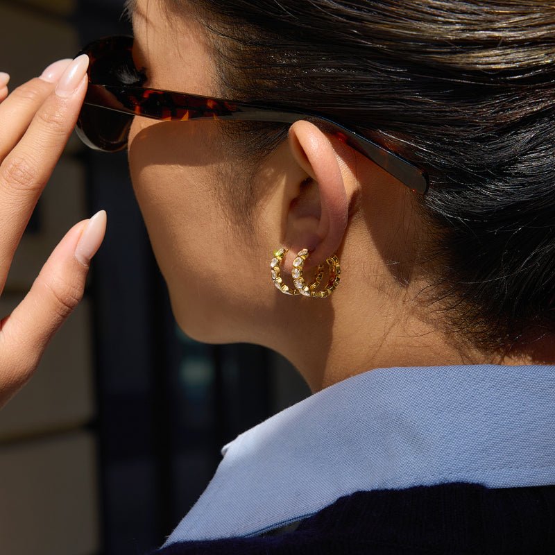 European American Stainless Steel Zircon Earrings Light Luxury High Grade Ear Buckles 18K Gold Plated Titanium Steel Jewelry Cross Border