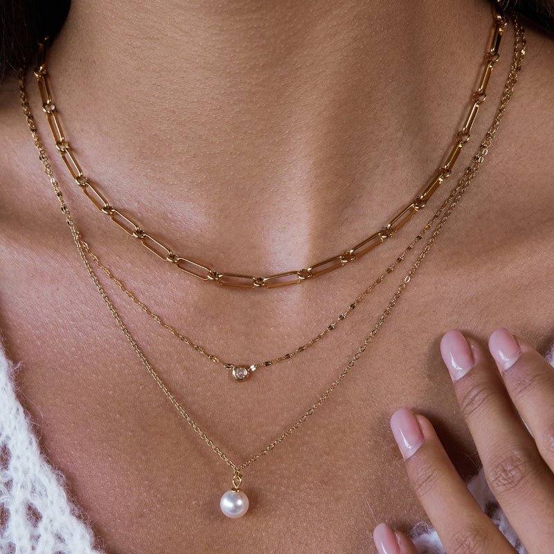 Titanium Steel Faux Pearl Necklace Light Luxury Premium Clavicle Chain Stainless Steel European American Jewelry Cross Border Zircon Jewelry