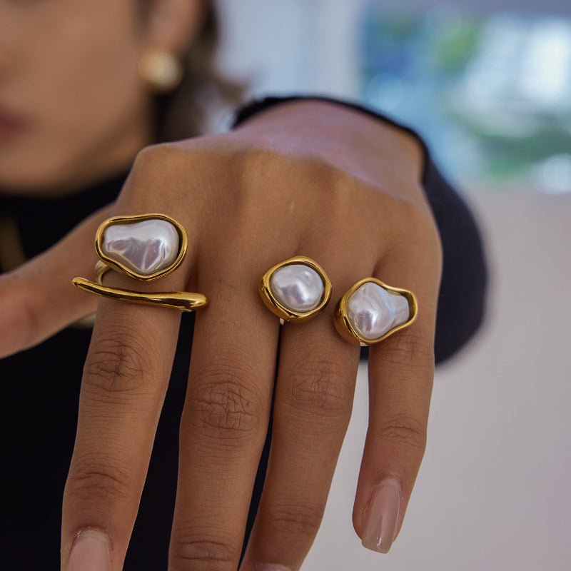 Imitation Baroque Pearl Ring Titanium Steel Non Fading Jewelry Light Luxury Premium Stainless Steel Autumn Winter Women Accessories