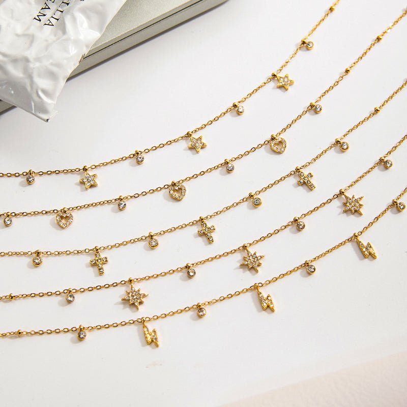 European American Titanium Steel Zircon Necklace Women's Light Luxury High-End Clavicle Chain Tarnish-Free Cross-Border Stainless Steel Neck Jewelry