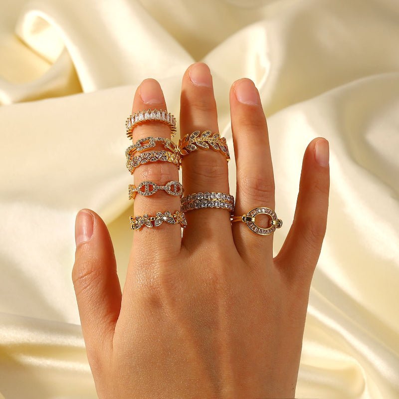 European American New INS Style 18K Gold Copper Inlaid Zircon Open Ring Fashion Retro Style Couple Rings Geometric Finger Ring For Women