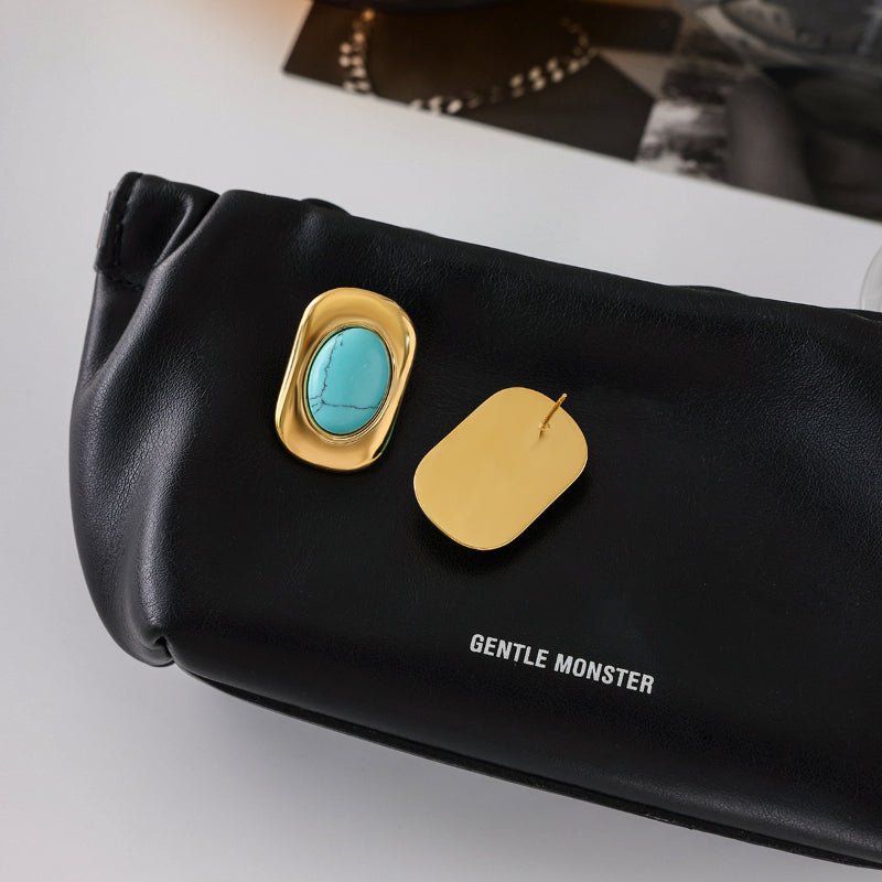 European American Retro Blue Turquoise Titanium Steel Stud Earrings Light Luxury Premium Earrings Stainless Steel Jewelry Non Fading Cross Border