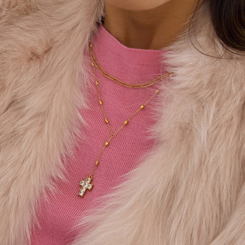 Titanium Steel Zircon Light Luxury Sweater Necklace 18K Gold For Women Autumn Winter Premium Y Necklace Stainless Steel Cross Border Jewelry