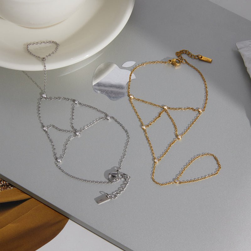 High Grade Stainless Steel Finger Connected Bracelet Light Luxury Minimalist Women's INS Korean Style Hand Jewelry Titanium Steel Cross Border Jewelry