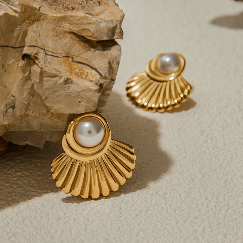 European American Stainless Steel Faux Pearl Stud Earrings Light Luxury Premium Earrings Titanium Steel Non Fading Jewelry Niche Design