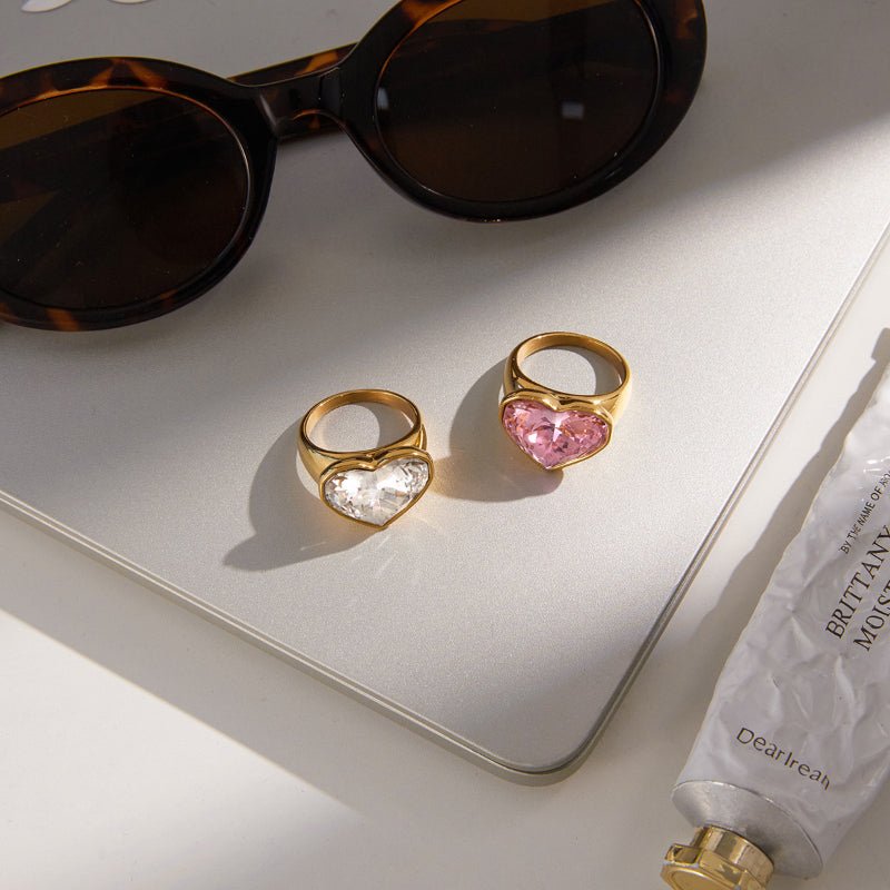 Rhinestone Heart Ring Titanium Steel Non Fading Jewelry Stainless Steel Cross Border Valentine's Day Jewelry Women High End