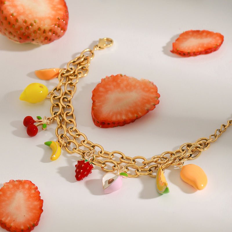 European American Stainless Steel Fruit Bracelet Women Light Luxury Premium Jewelry No Fade Titanium Steel DIY Bracelet