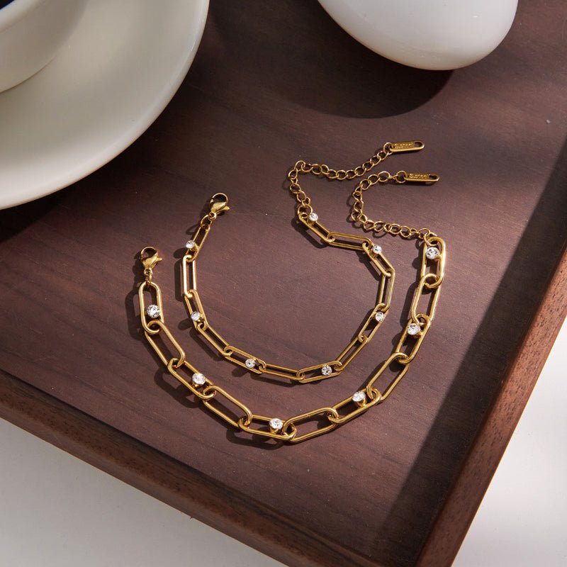 Stainless Steel Zircon Bracelet Light Luxury High Grade Bangle Non Fading Real Gold Plated Jewelry Cross Border Titanium Steel Jewelry